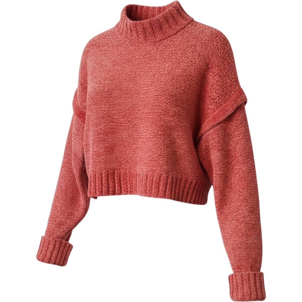 Urban Outfitters Pink Chenille Mock Neck Cropped Sweater Marl Knit Medium
